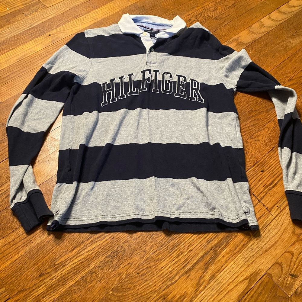 Tommy Hilfiger Men’s Striped Rugby Shirt Size M Custom Fit - Picture 2 of 8